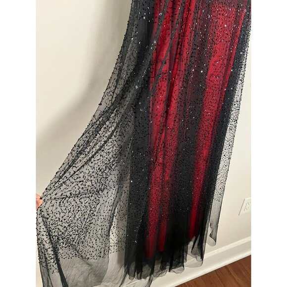 Sue Wong Nocturne Red w/Black Beaded Drape Evening Gown - Size 12 - Picture 9 of 16